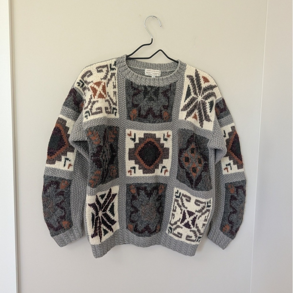 Vintage‎ Patchwork Intarsia Wool Knit Sweater Grey Mens M Fair Isle  Fisherman
